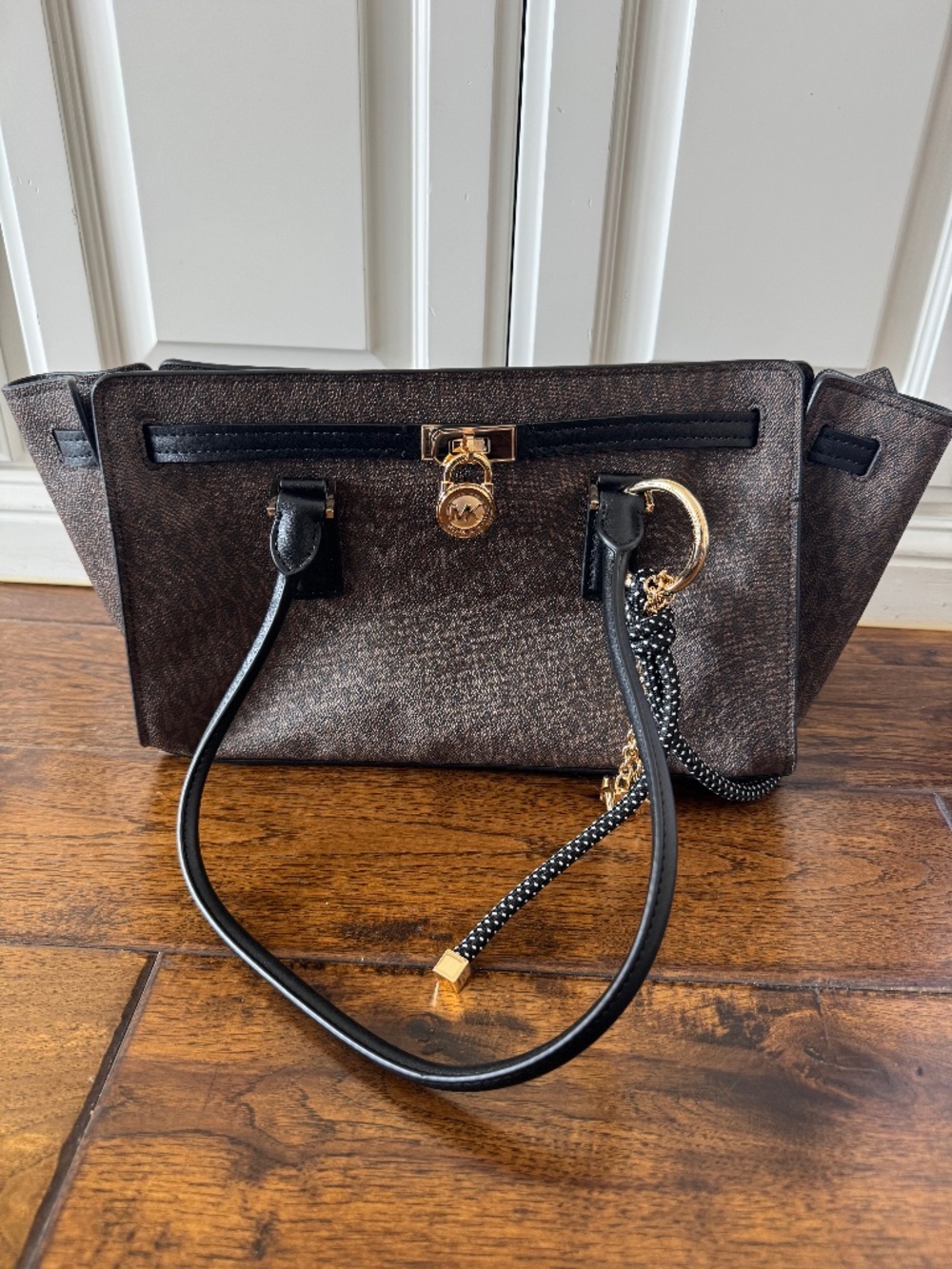 Michael Kors Brown Signature Lock Satchel Tote Bag